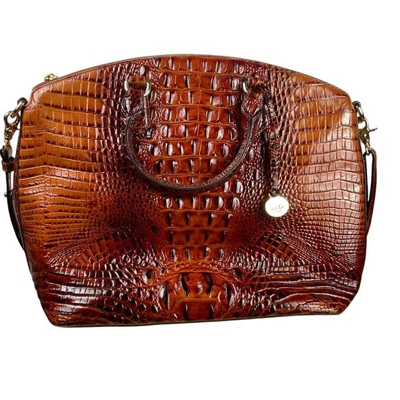 Brahmin Satchel Duxbury Structured Embossed Leather Brown Work Luxury Crossbody - Picture 2 of 15